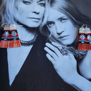 These are Sterling Silver Multistone Inlay Gibbsite Dangle Earrings